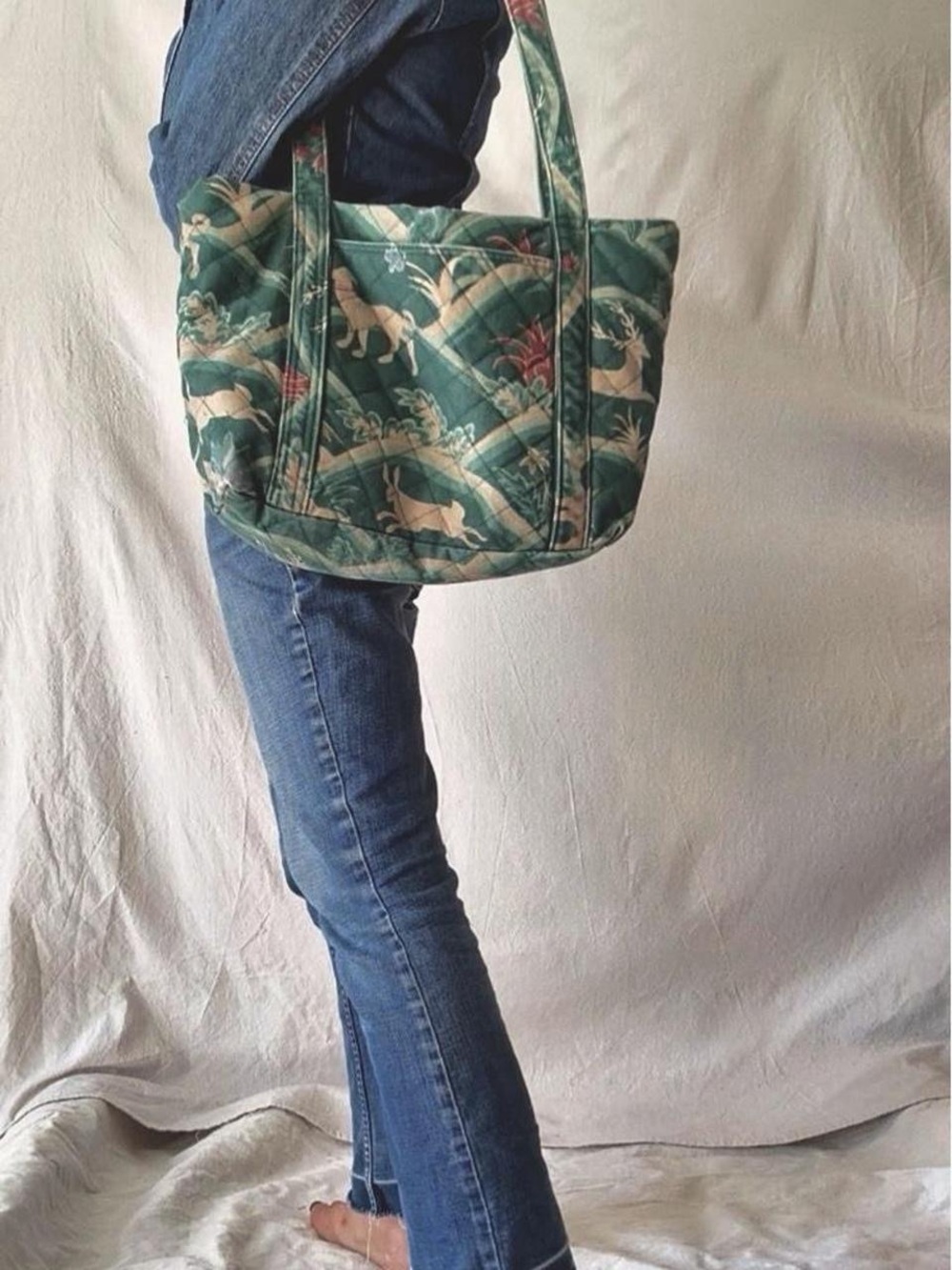 Vintage cotton canvas Tote bag made in California by Ann Krikul size-  17X 13
